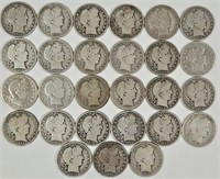 Large Lot of Circulated Barber Silver Half Dollars