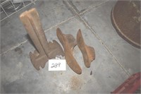 Antique metal shoe forms, and stand