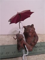 2 Bears Under Umbrella Metal Figurine