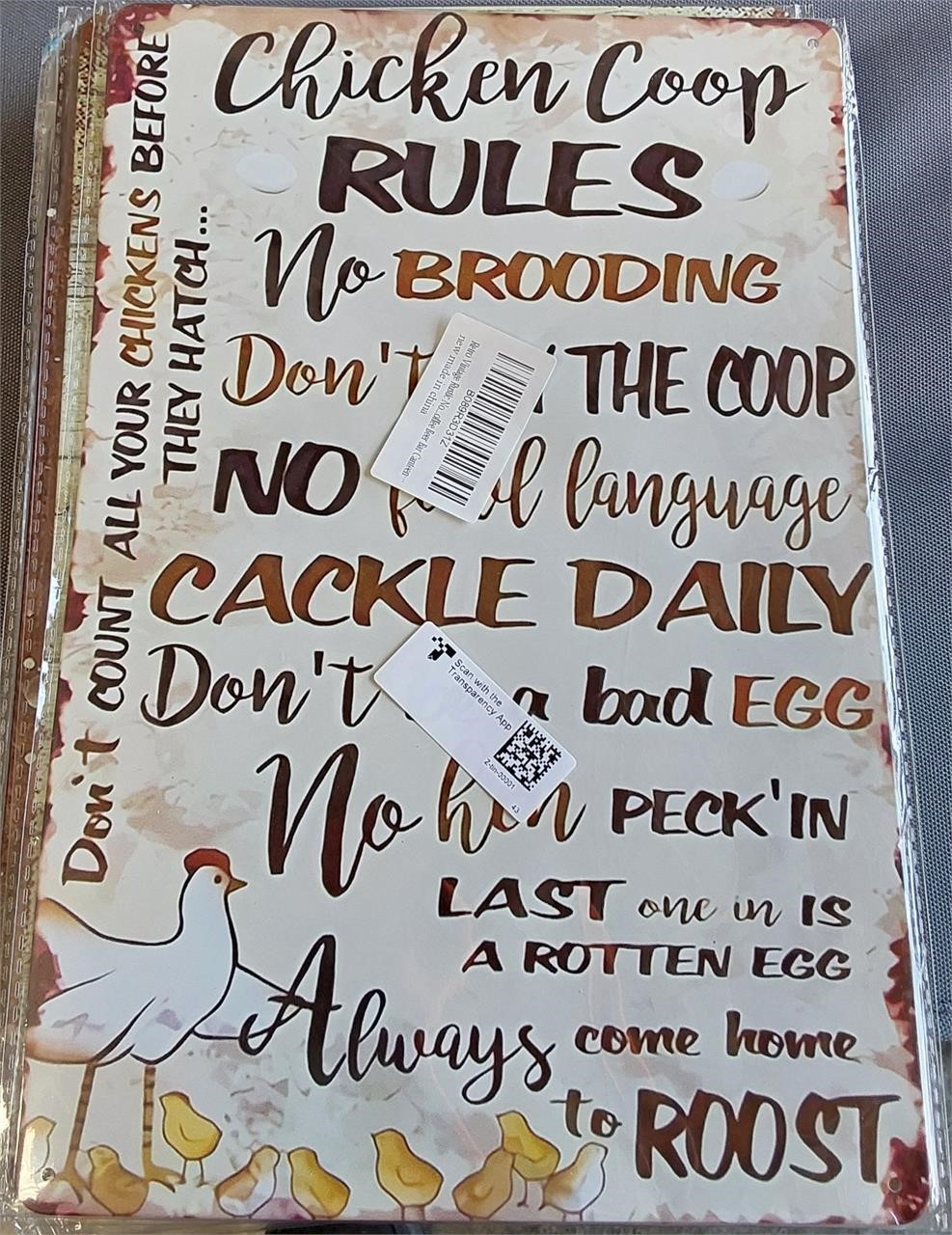 Chicken Coop Rules 8x12 Metal Sign