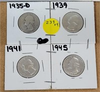 4X BID 4 SILVER WASHINGTON QUARTERS