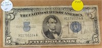 1934-A BLUE SEAL $5 SILVER CERTIFICATE