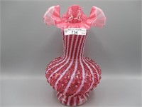 Fenton 10" cranberry opal Hobnail striped vase