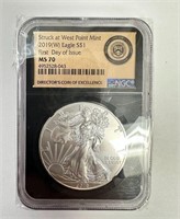 2019 W American Silver Eagle Coin MS 70 NGC