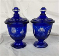 Pair of bohemian crystal vases with lids one has