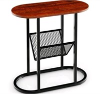 Costway 23 in. Width Brown 2-tier Wood Side Table