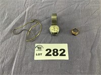 S.S. NECKLACE, OLD WATCH, MARKED 10K GOLD RING