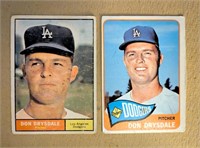 2 Don Drysdale HOFer Topps 1961 1965