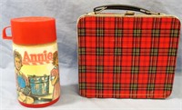 VINTAGE PLAID TIN LUNCH BOX W/ANNIE THERMOS