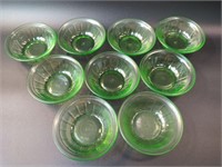 9 Federal Glass Uranium Green Dessert Bowls