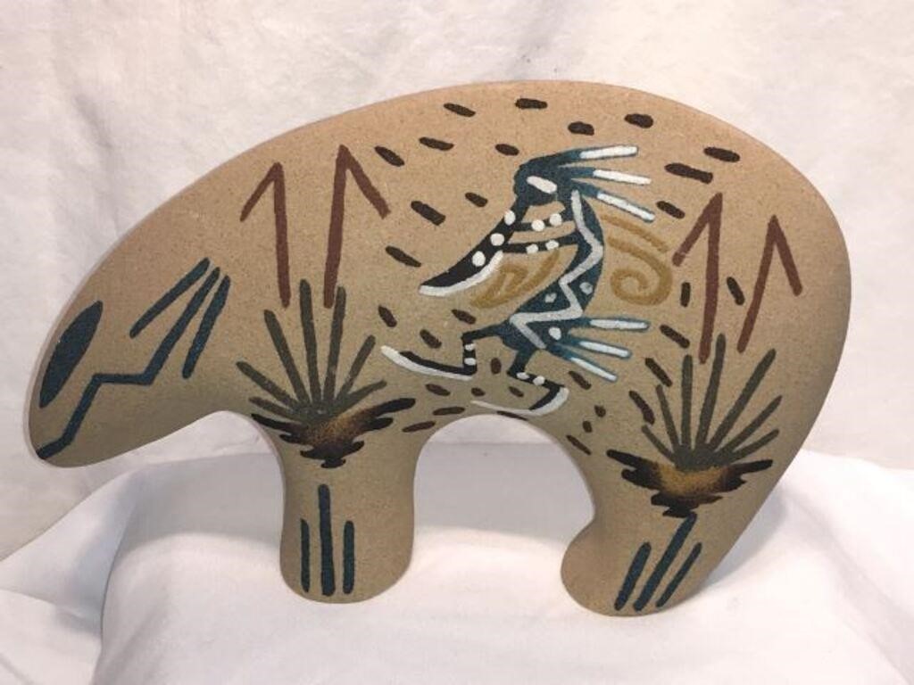 Navajo "Kokopelli" on Guardian Bear Sand Pottery