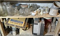 2 shelves of various canning jars and contents