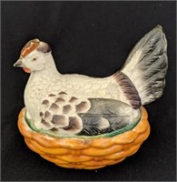 Vintage Hand-painted Hen On Nest