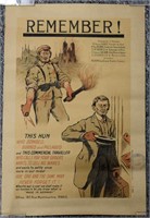 ORIGINAL WWI REMEMBER THIS HUN POSTER LINEN BACKED