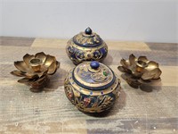 (2) Decorative Pots and (2) Candle Holders