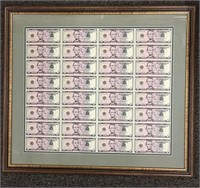 Framed Uncut Federal Reserve $5 Notes