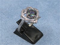 Double Heart Mystic Topaz Ring Lab Created Diamond