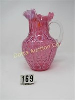 CRANBERRY OPALESCENT SPANISH LACE WATER PITCHER: