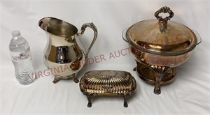 Vintage Silverplate Pitcher, Butter & Chafing Dish