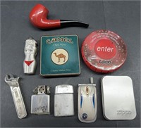 (AE) Mixed Lot of Cigarette Lighters, Tins and a