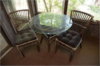 3PC RATTAN GLASS TABLE AND CHAIRS