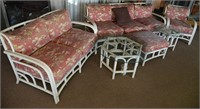 RED AND WHITE RATTAN PATIO SET