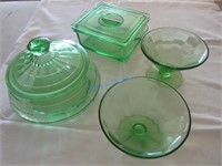 Green Depression Glassware/ Covered Dishes
