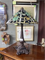 Stained glass lamp with ivy design and brown