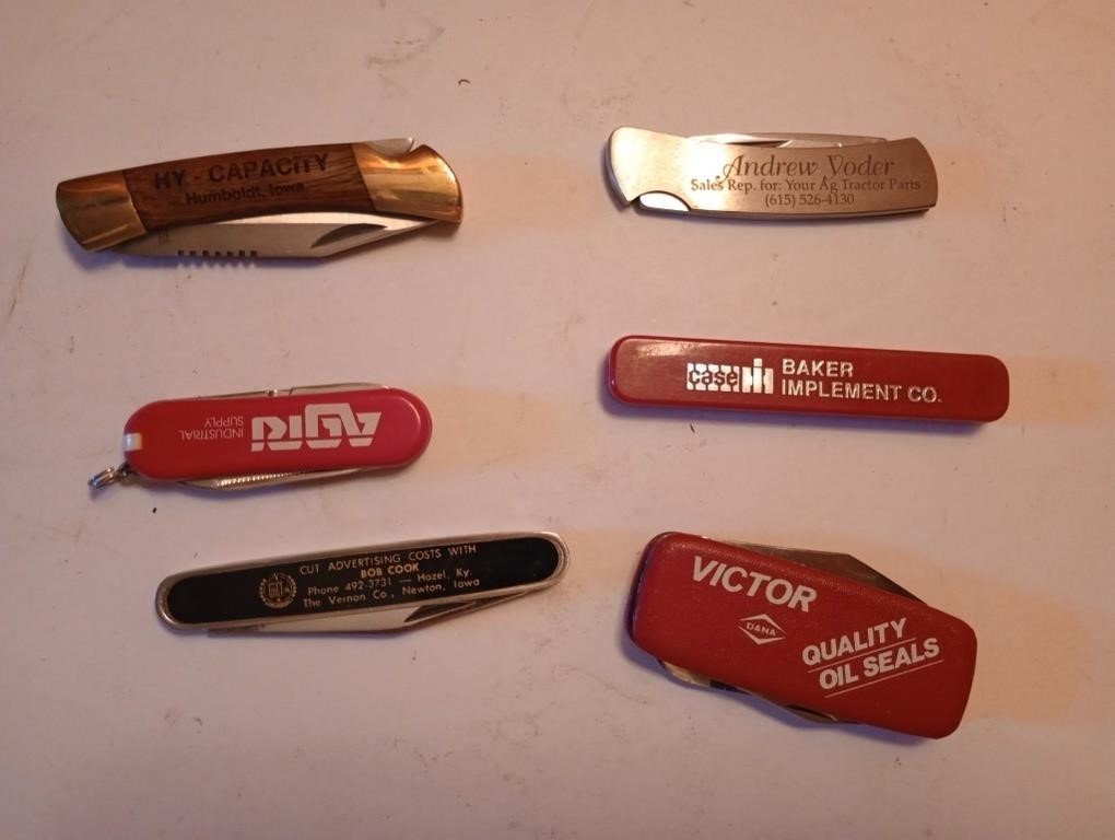 6 advertising knives, some local