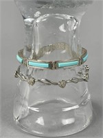 2 Sterling Silver Ladies Bracelets CZ Turquoise