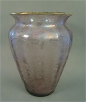 8 ¼” Tall Fostoria Brocaded Acorns Bulbous Vase –