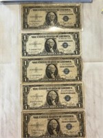 5 $1 Silver Certificates: 1935A, 1935C, 1935D(3)