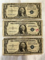 3 1953G $1 Silver Certificates