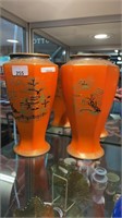 PAIR OF TUNSTAL HAND PAINTED JAPANESE VASES 25CM