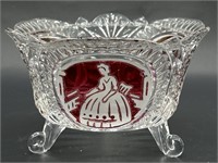Cut Crystal Footed Dish w/ Flashed Ruby Red