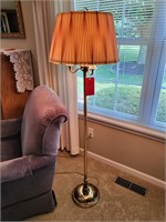 Brass Three Way Floor Lamp with Shade