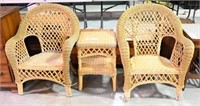 Pair of wicker open arm chairs and matching