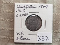 1907 Great Britian 6 Pence VF 0.925 Silver