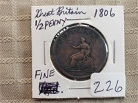 1806 Great Britian 1/2 Penny F