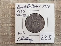 1910 Great Britian 1 Schilling VF 0.925 Silver