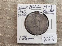 1908 Great Britian 1 Florin Poor Date 0.925 Silver