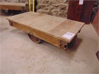 Early wooden Warehouse dolly with iron wheels