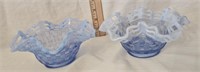 (2) Fenton Blue Opal Open Edge Basketweave Bowls