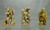 Three Japanese Netsuke Miniature Figurines