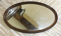 Bead Work Trimmed Mahogany Oval Beveled Mirror.