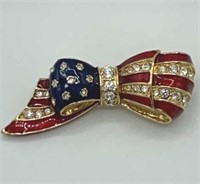 CAROLEE American Flag Brooch Enamel Rhinestones