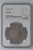 1874 Trade Silver Dollar NGC AU55