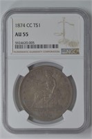 1874-CC Trade Silver Dollar AU55