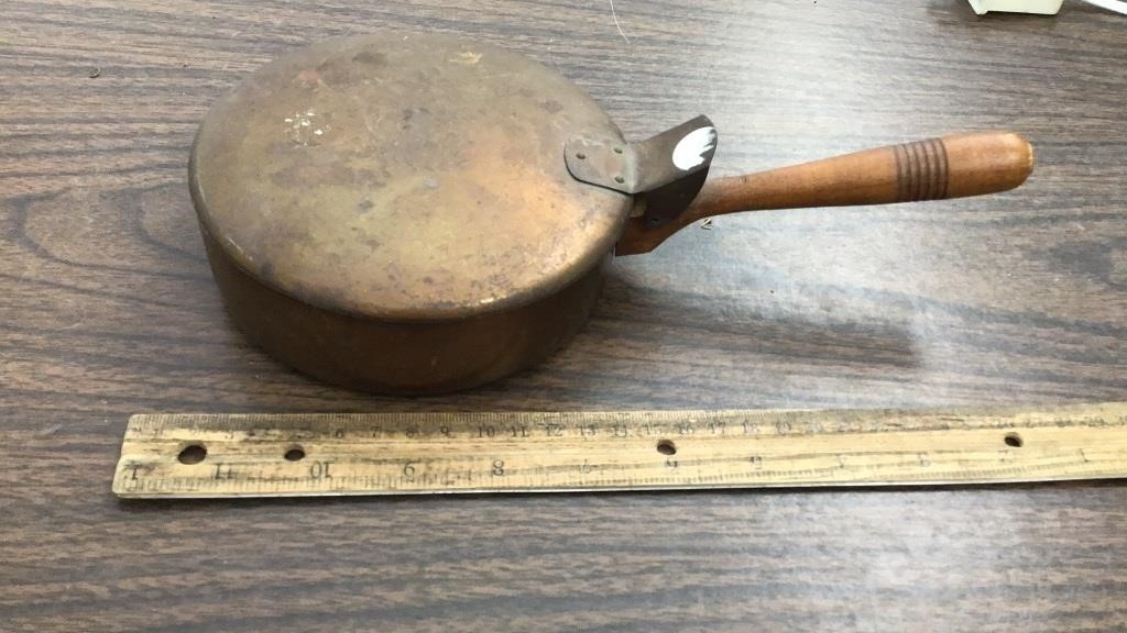 Vintage copper w/wooden handle crumb catcher