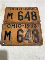 1933 Ohio license plates pair